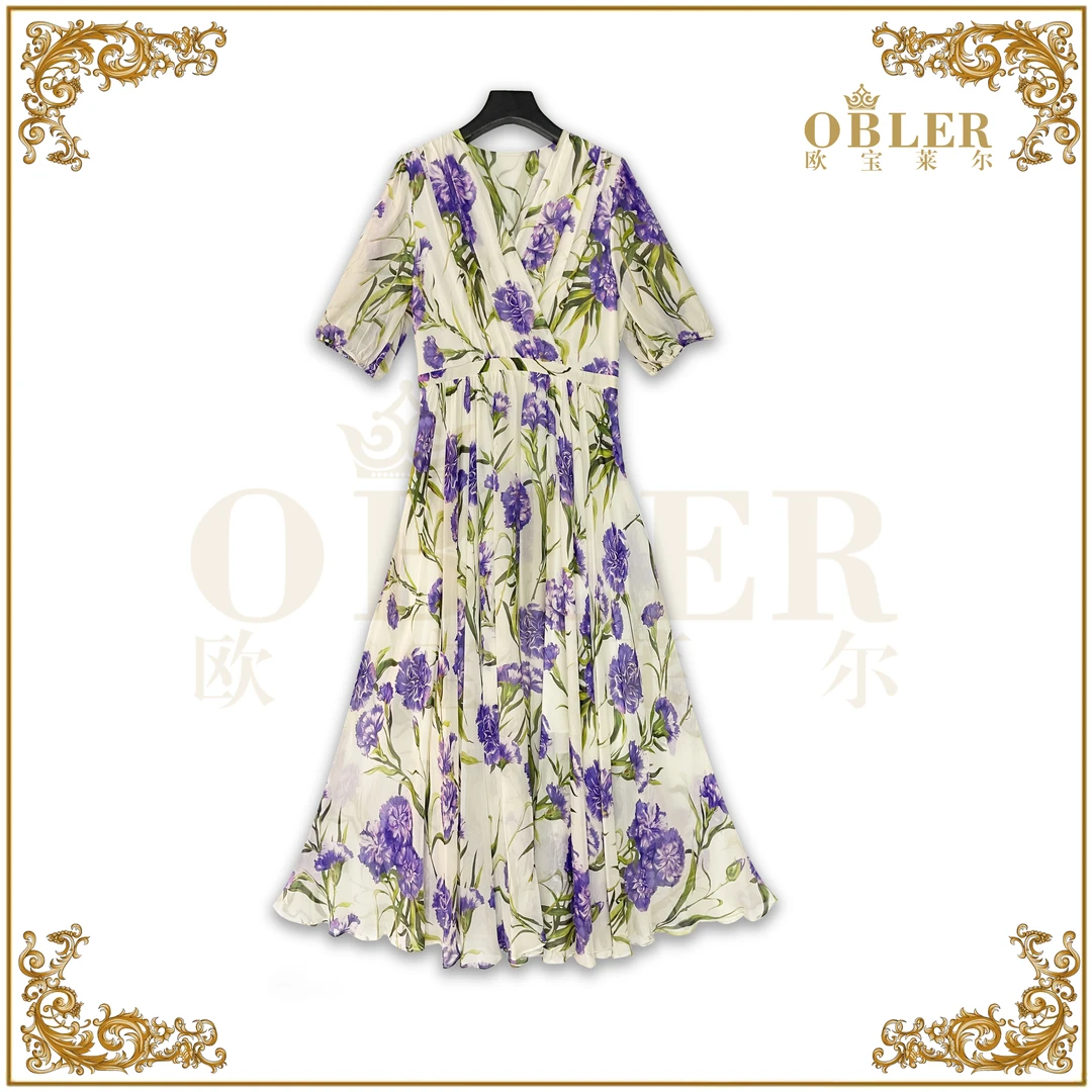 【高高甄选】OBLE   欧宝莱尔 新款 真丝碎花显瘦连衣裙114-23908