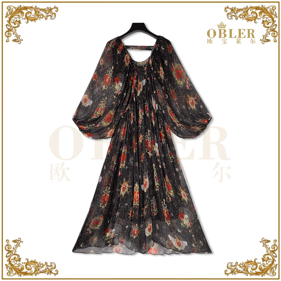 【欧宝莱尔】新款时尚气质优雅真丝女装连衣裙305-24467