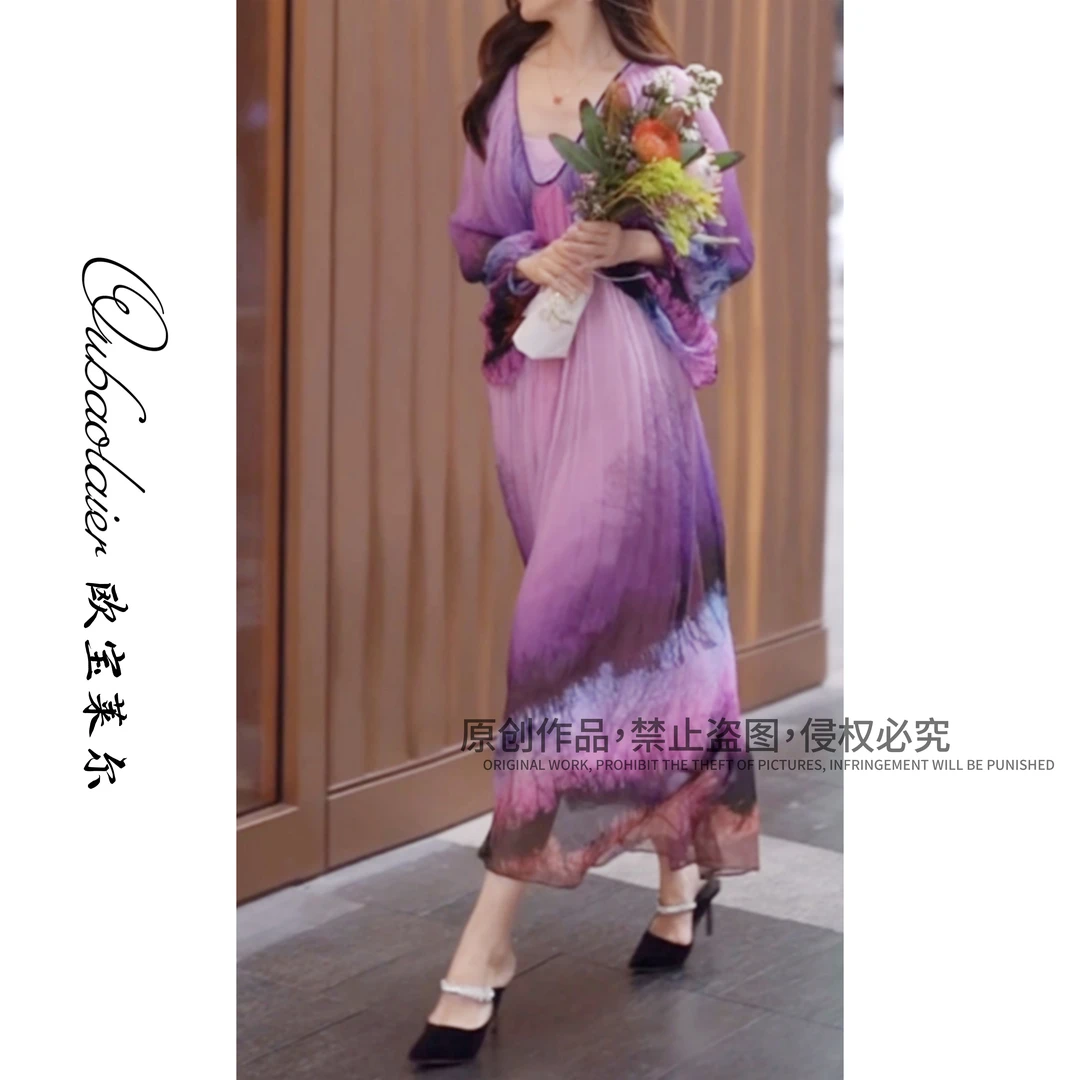 【欧宝莱尔】OBLE   欧宝莱尔轻奢莫奈花园风真丝连衣裙330-6106