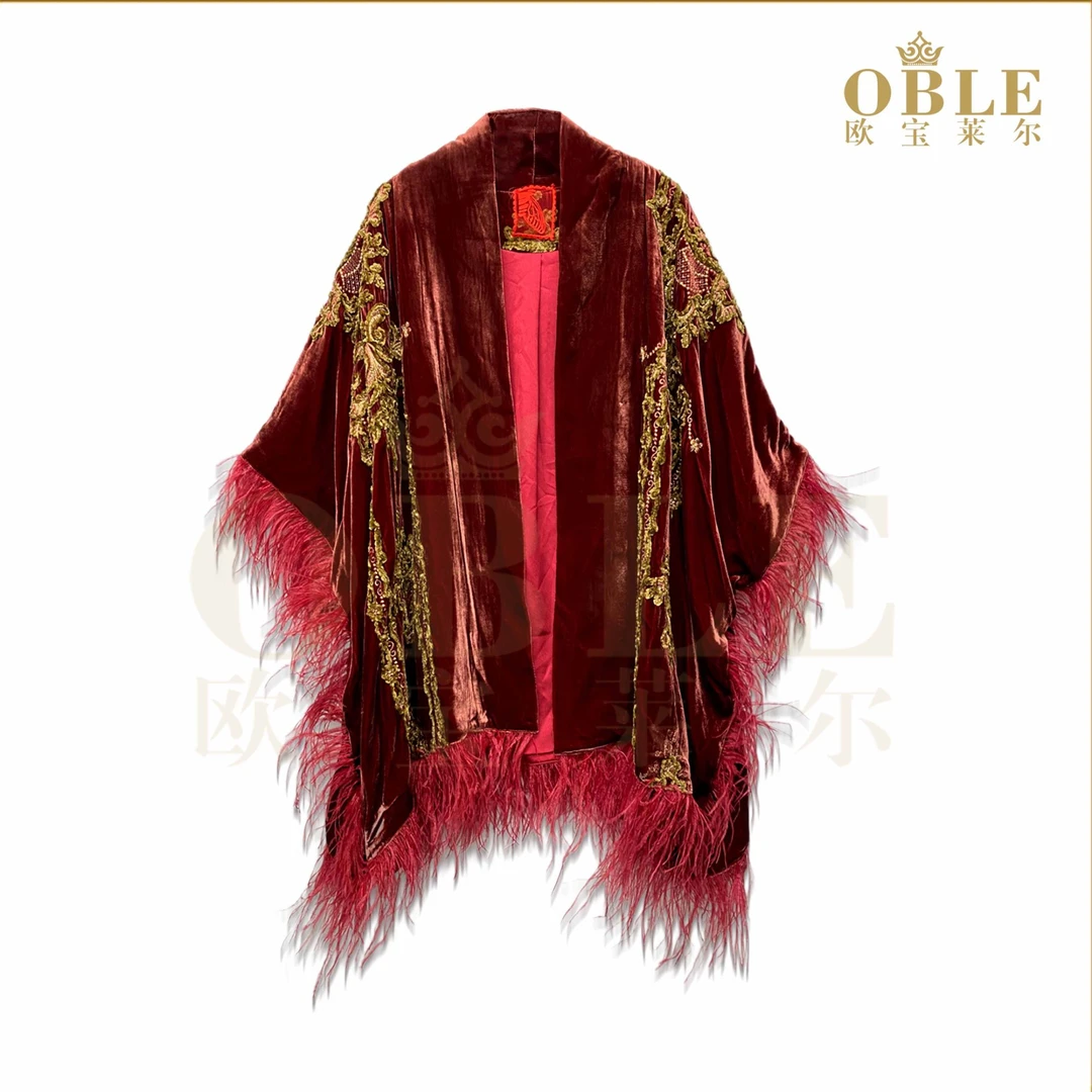 【欧宝莱尔】OBLE欧宝莱尔时尚百搭轻奢中国风酒红色外套61-6664