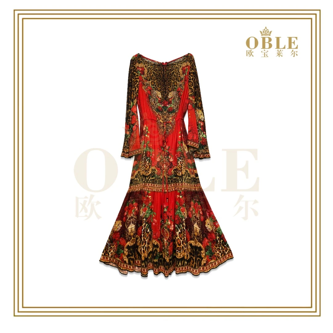 【欧宝莱尔】2025夏季新款气质时尚气质真丝女装连衣裙301-230407