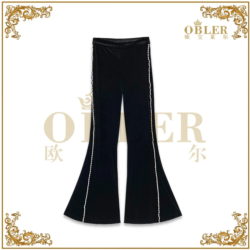 【欧宝莱尔】新款气质时尚轻奢女装休闲微喇阔腿裤 305-24847