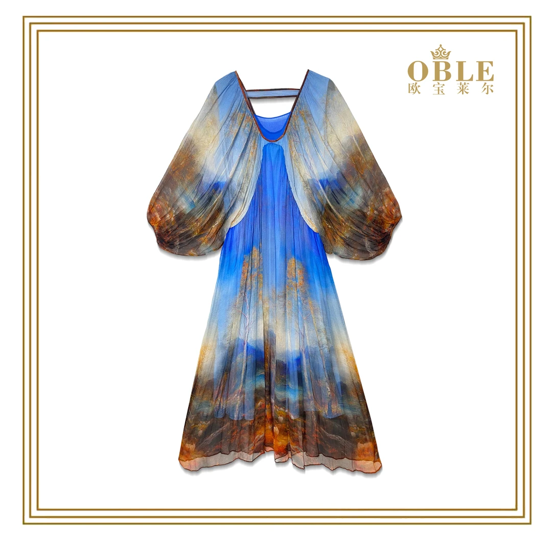 【欧宝莱尔】OBLE   欧宝莱尔莫奈花园风真丝连衣裙330-6106