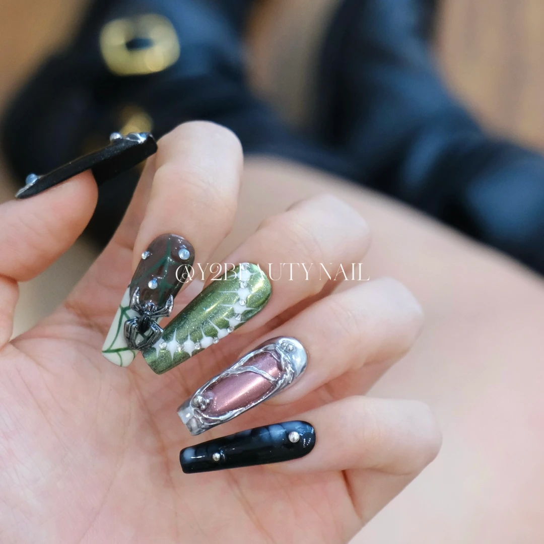 Y2B【盘丝洞】纯手工穿戴甲蜘蛛绿色黑色跳色长款ins风欧美设计款
