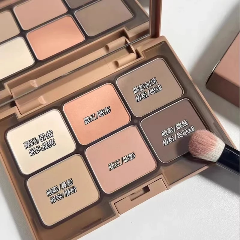 素哑六色眼影盘2025新款哑光大地色白开水高光修容正品防汗初学者