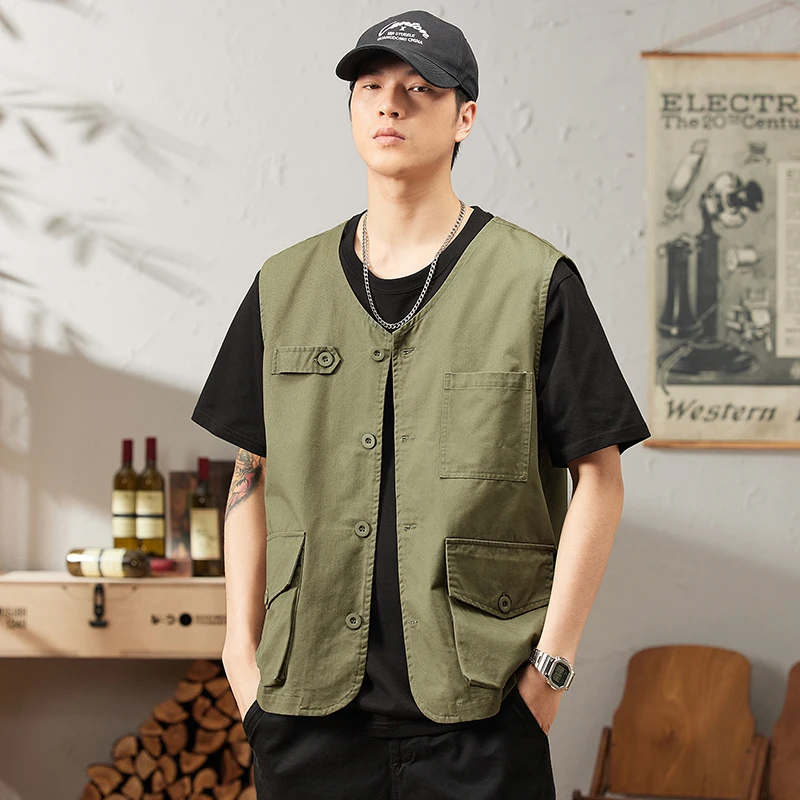 高级感工装马甲男士夏季薄款上衣百搭潮牌美式复古背心中性风外套
