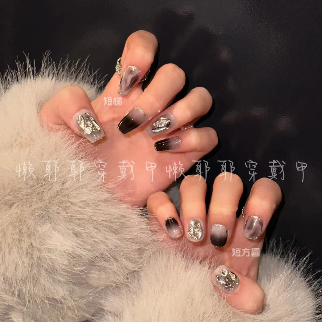 【暗夜缪斯】纯手工穿戴甲精致可拆卸美甲贴 碎钻暗黑酷girl灰色系