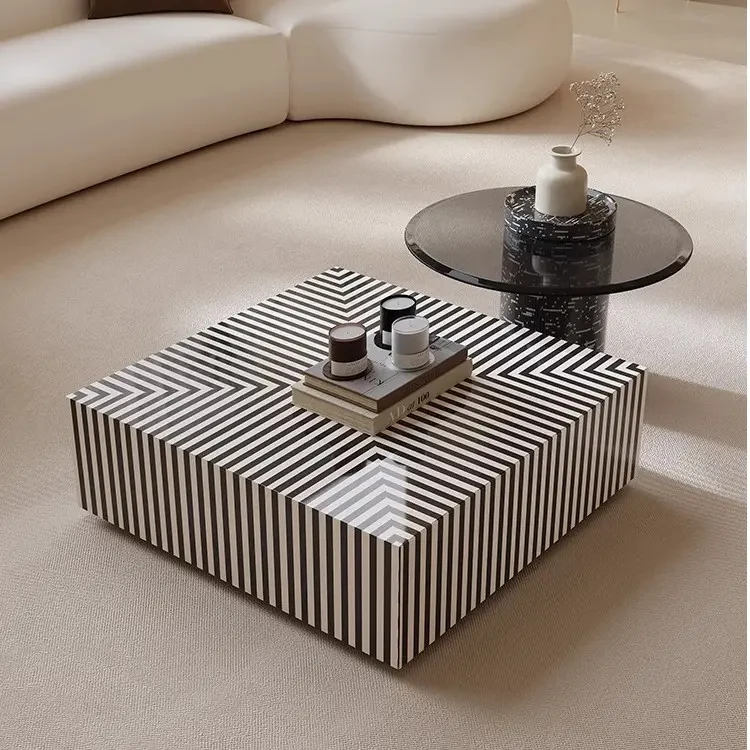 意式极简茶几客厅诧疾风现代简约高端设计师款斑马条纹茶几