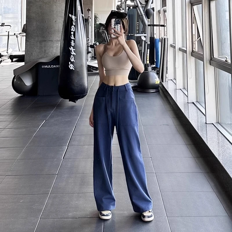 云端贝壳直筒抽绳阔腿运动裤跑步长裤健身裤宽松休闲卫裤工装裤