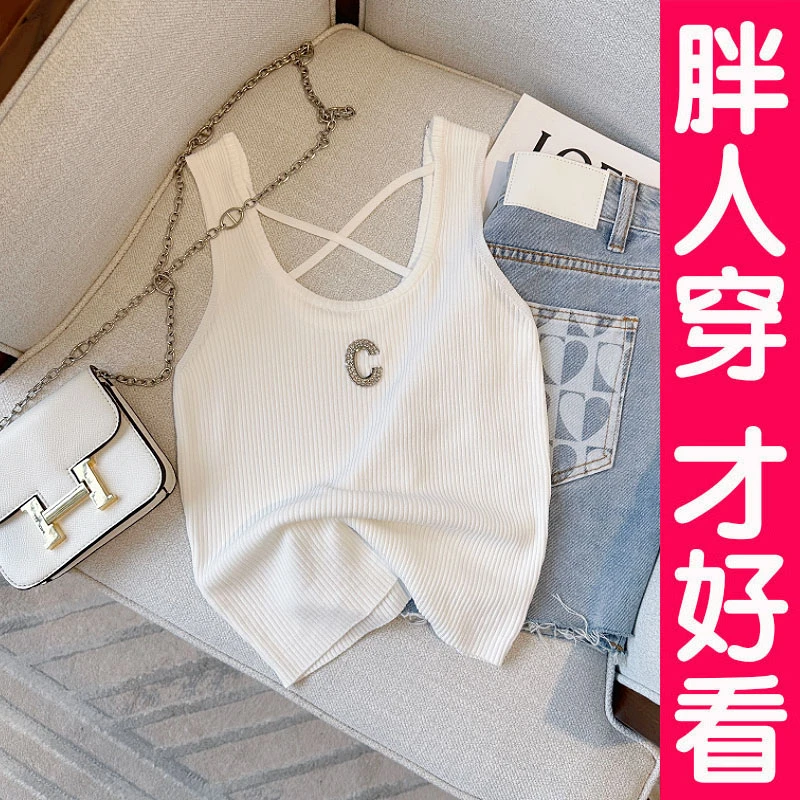 夏季新款冰丝针织吊带背心女内搭修身显瘦设计感大码胖mm无袖上衣