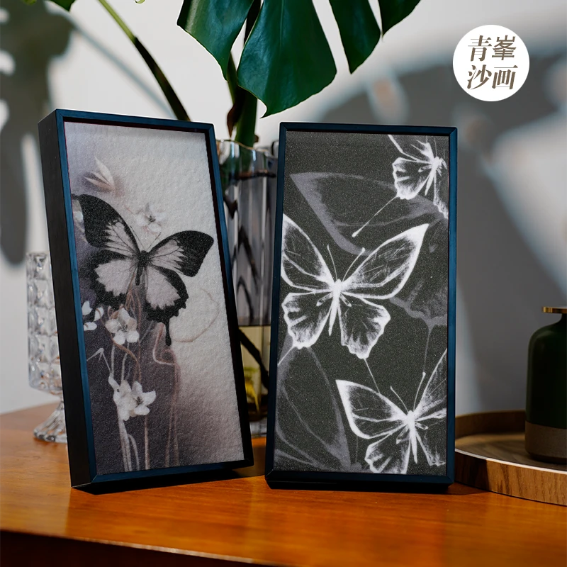 【青峯沙画】蝶梦/福叠肌理感装饰画客厅摆画电视柜摆画防水