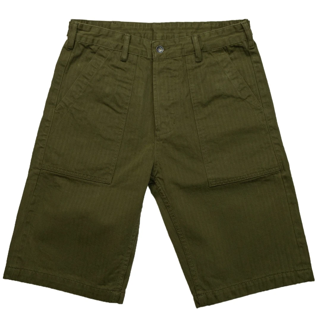 OG107 军绿工装短裤 标准修身小直筒 经典赤耳红边人字纹短裤