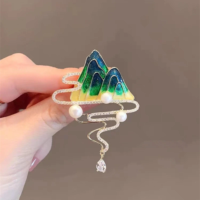 合金胸针 国风山水流苏胸针优雅大气简约新款胸花西服配饰别针女