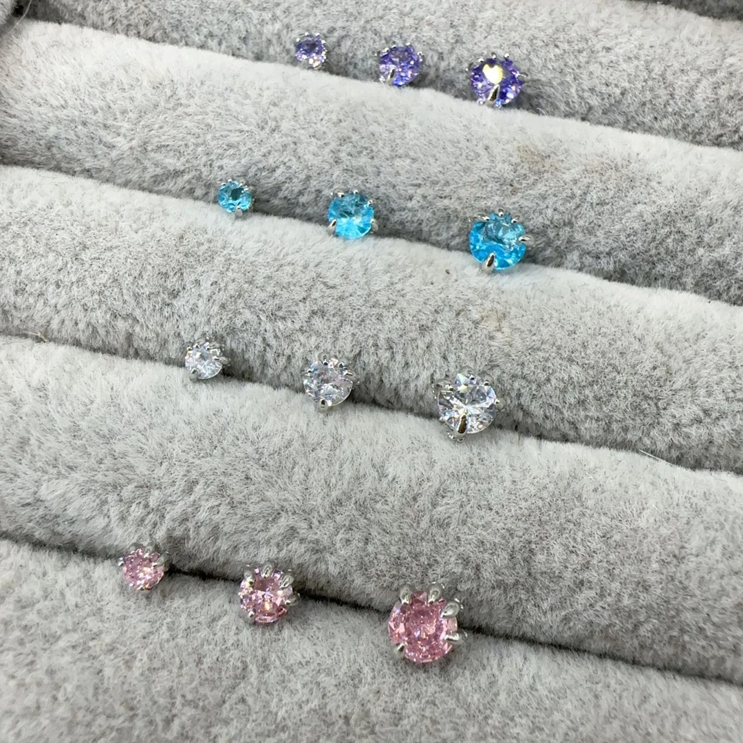 不锈钢锆石耳饰 龙爪锆石唇钉耳骨钉耳蜗钉四色镶钻可爱小众甜酷