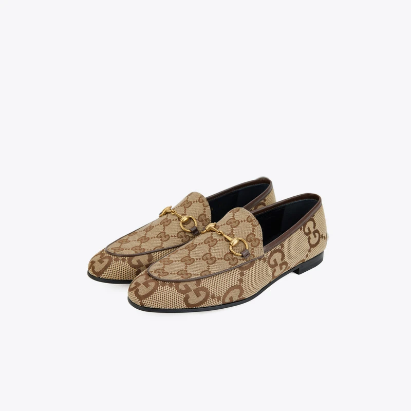 GUCCI古驰女士Jordaan系列棕色双G图案乐福鞋