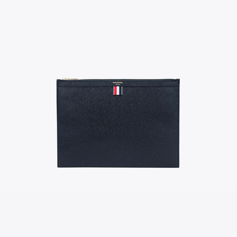 THOM BROWNE汤姆布朗男士黑色牛皮经典拉链手拿包