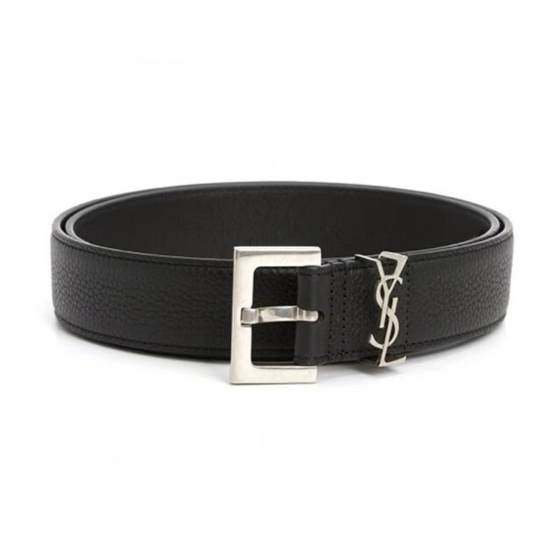 SAINT LAURENT圣罗兰YSL男士时尚粒面皮革3cm款黑色腰带