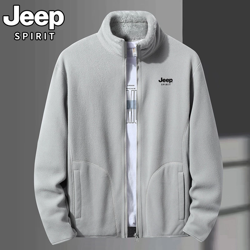 JEEPSPIRIT秋冬88060情侣男抓绒衣保暖防寒加绒加厚立领外套