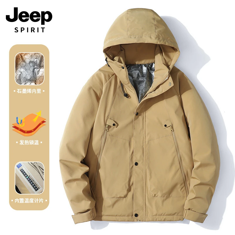 JEEPSPIRIT潮牌2328秋冬季防风防水加厚保暖外套休闲连帽棉衣