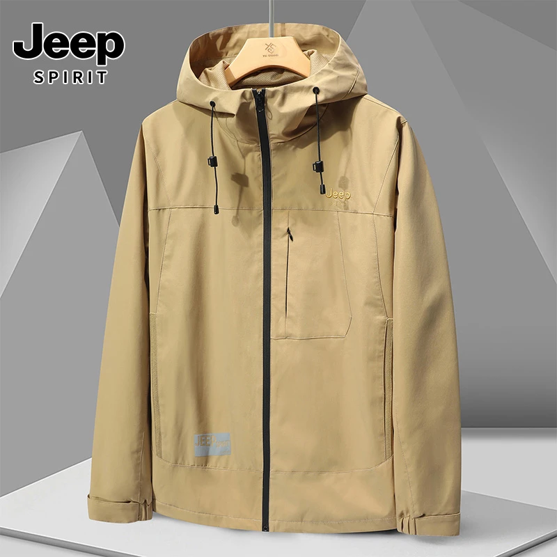 JEEPSPIRIT春秋2316春秋季男装薄夹克防水风衣服休闲连帽外套