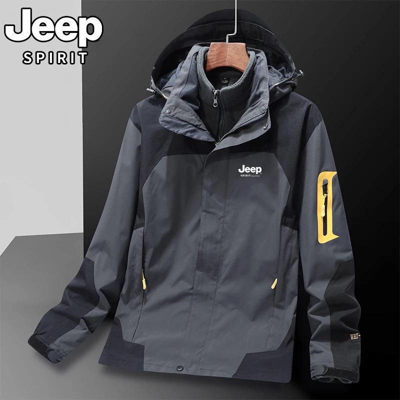 JEEPSPIRITS522秋冬防风御寒保暖夹克外套男装女三合一风衣