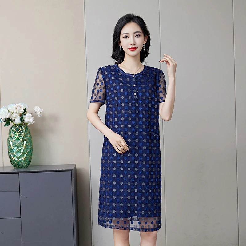 洋气妈妈时尚连衣裙2025年夏季新品中老年加大码女装宽松休闲印花