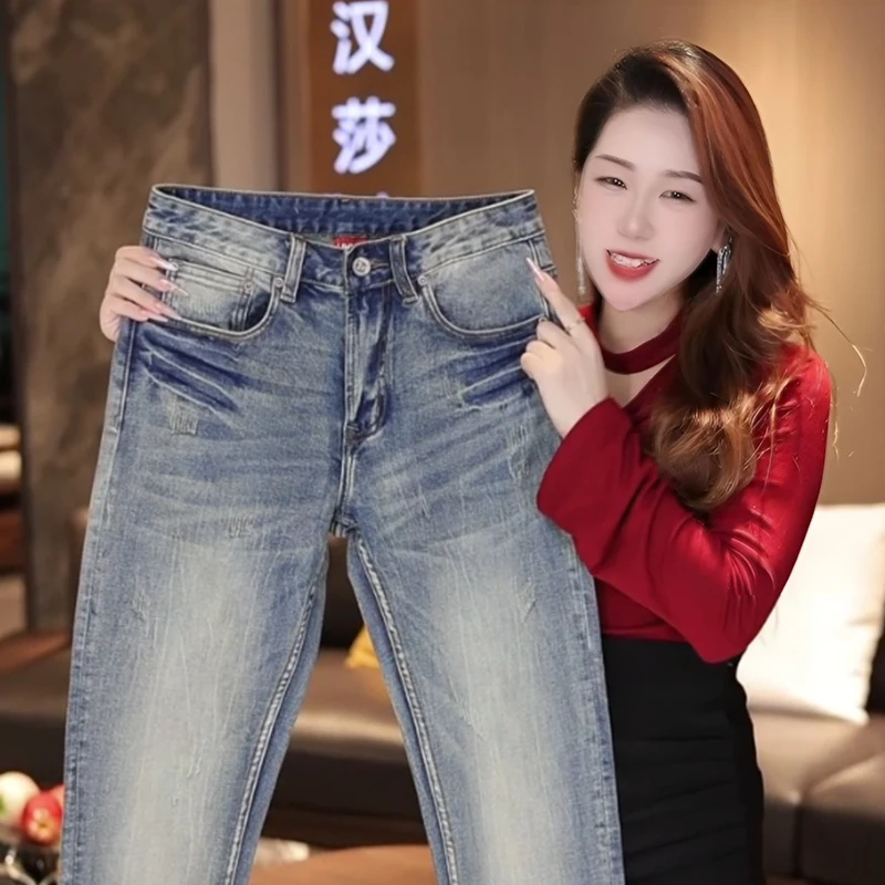 秋冬高档男士牛仔裤水洗蓝色时尚百搭弹力修身小直筒显高显瘦