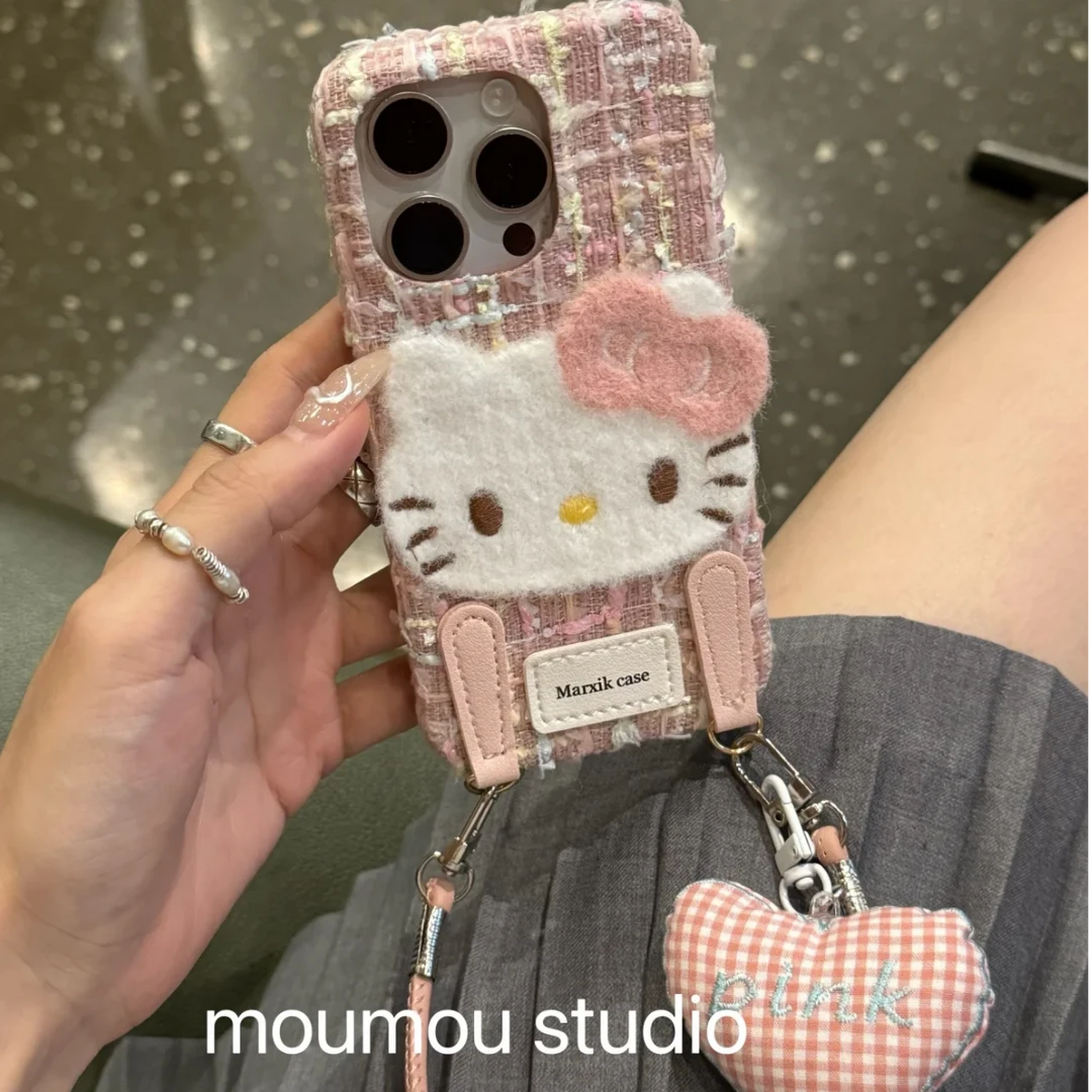 小香风毛绒大脸Kitty适用iphone16promax手机壳苹果15pro小众1314