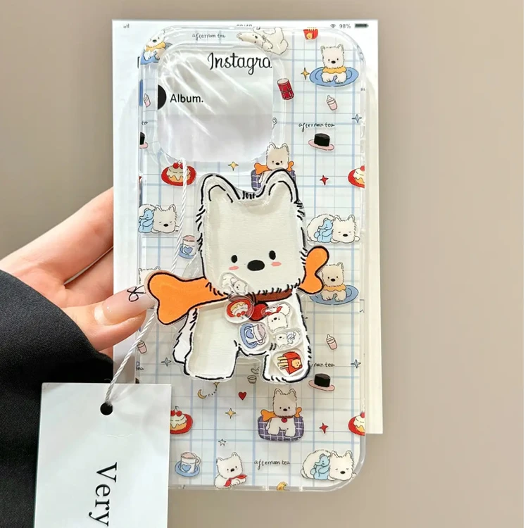 可爱格纹卡通西高地适用苹果16pro/15/14手机壳华为mate60趣味p70