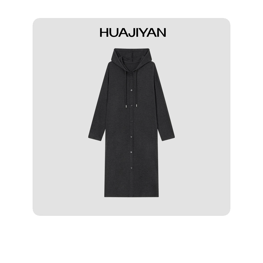 华吉言/HUAJIYAN 【隐秘者】休闲百搭宽松舒适连帽连衣裙