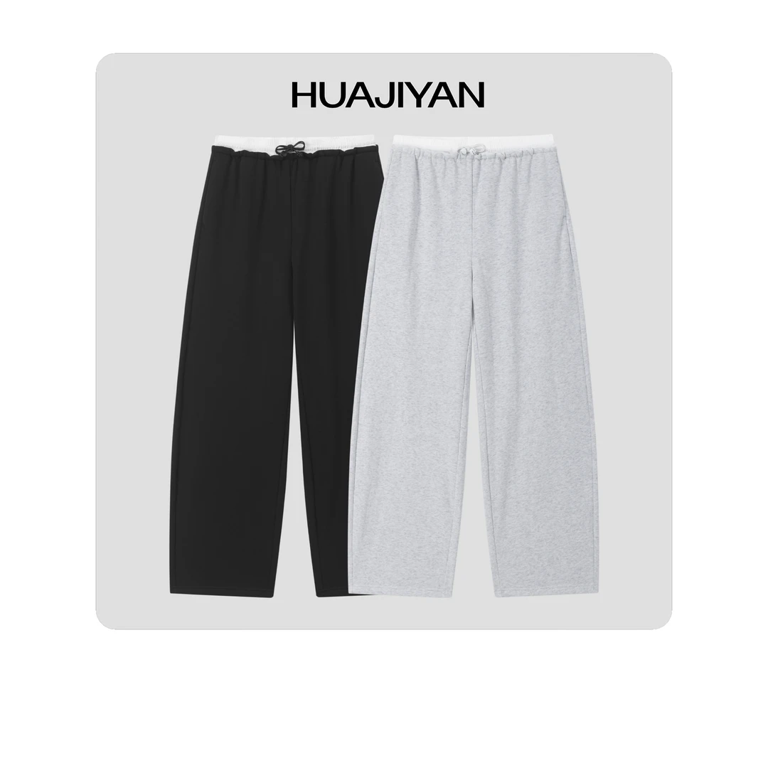 华吉言/HUAJIYAN【镰刀卫裤】撞色拼接抽绳松紧腰薄款垂感休闲卫裤