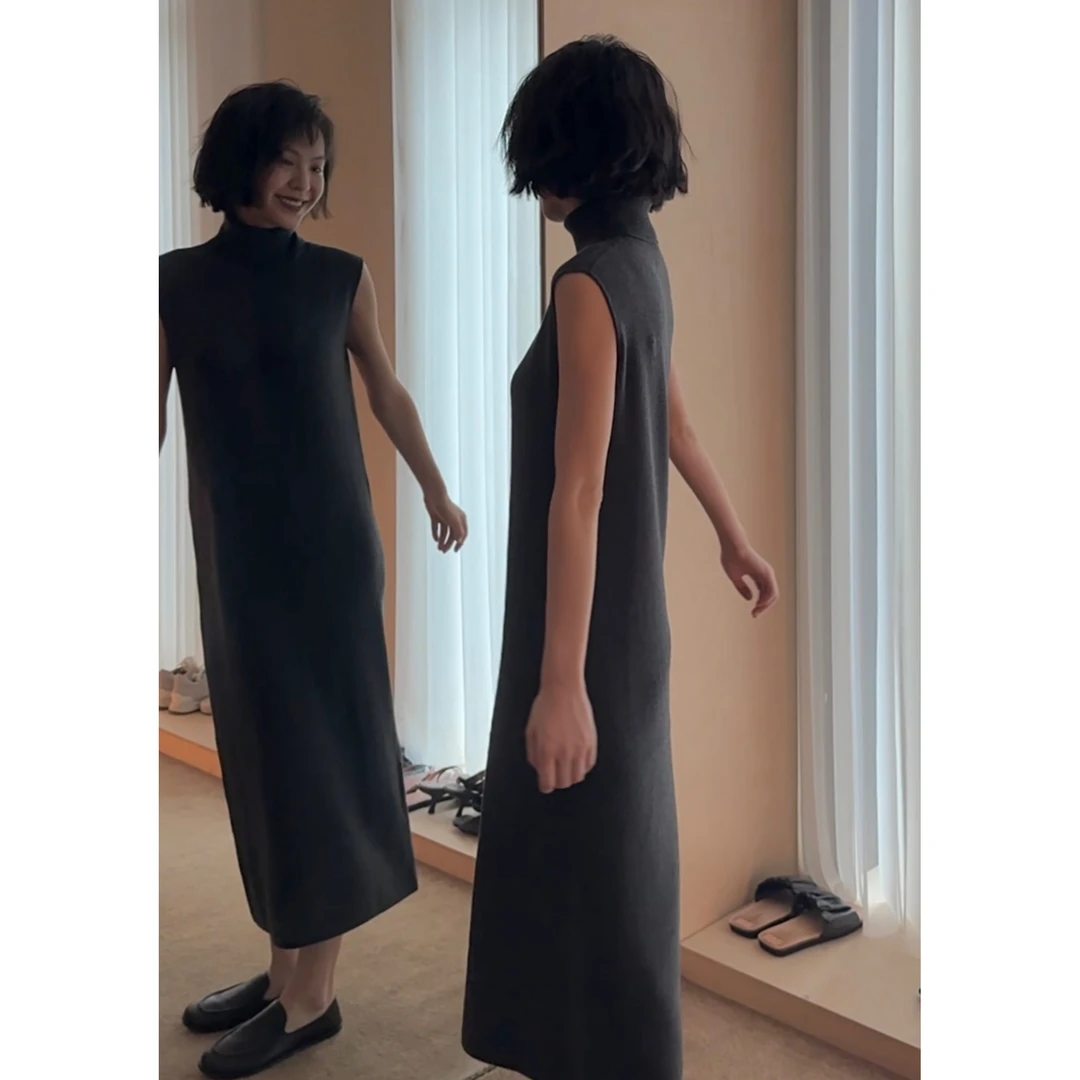 华吉言HUAJIYAN  【黑天鹅】全羊毛显瘦遮肉针织连衣裙旗袍