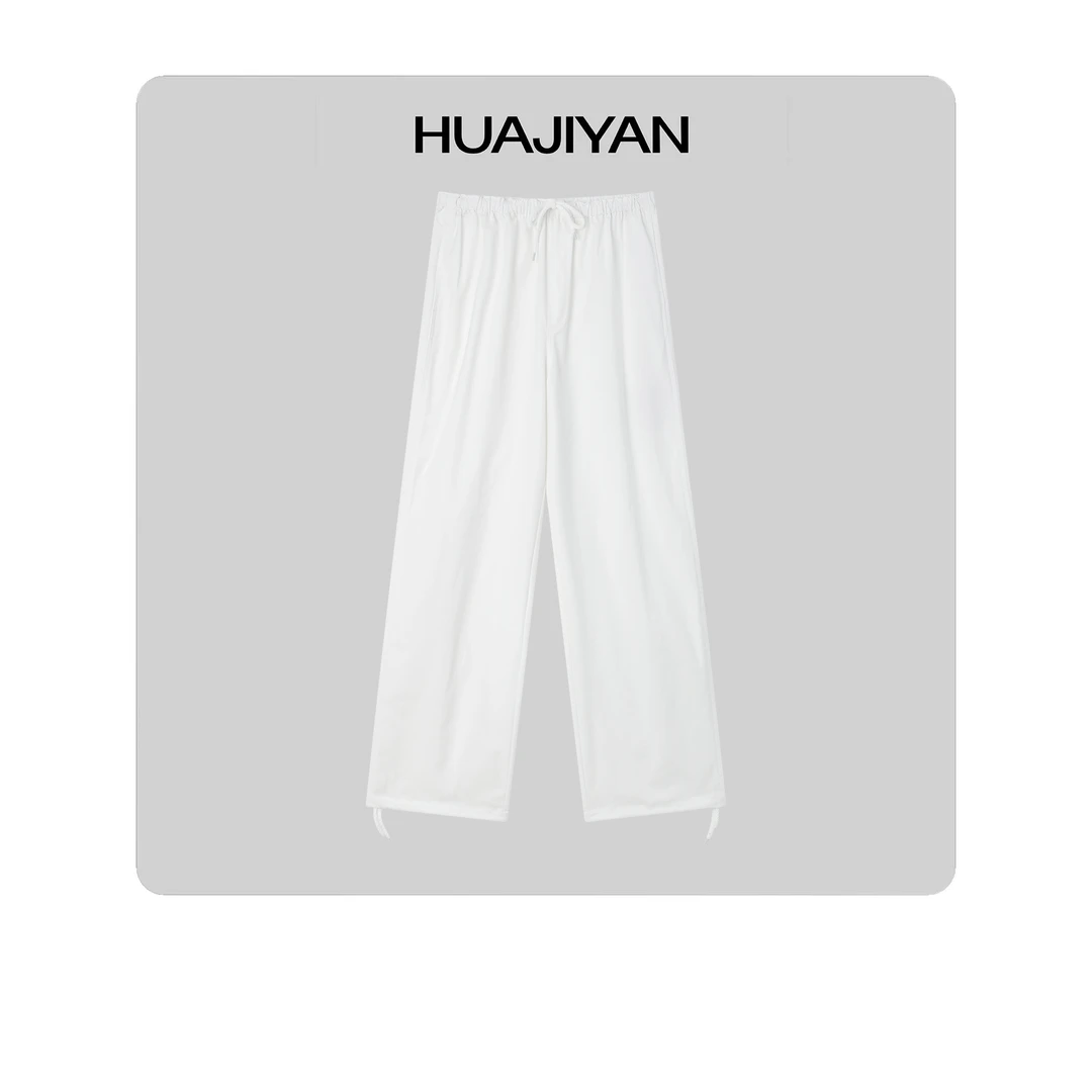 华吉言/HUAJIYAN【大米】亚麻棉直筒抽绳束脚长裤