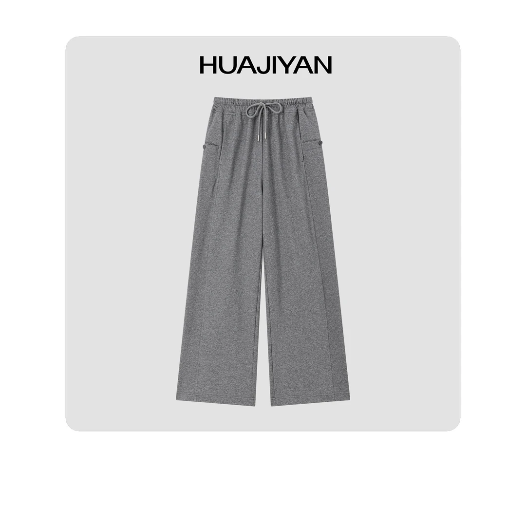 华吉言/HUAJIYAN【天灰灰】纯棉百搭款吸湿透气款休闲裤
