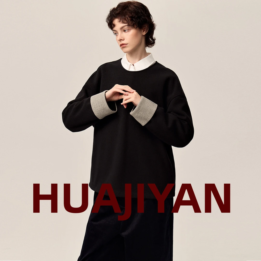 华吉言/HUAJIYAN【棋手】肌理感撞色舒适百搭感卫衣
