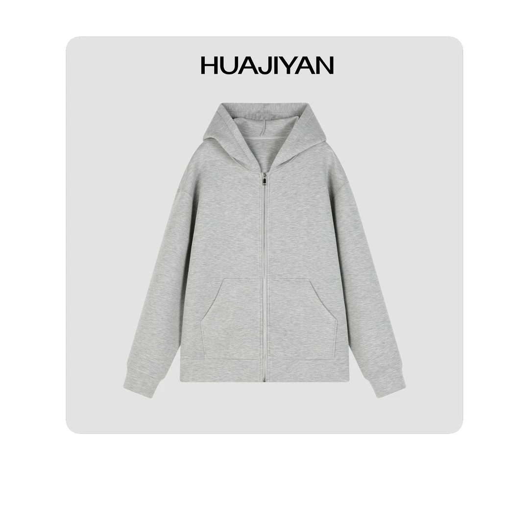 华吉言HUAJIYAN 【空气】廓形空气层棉连帽开衫卫衣