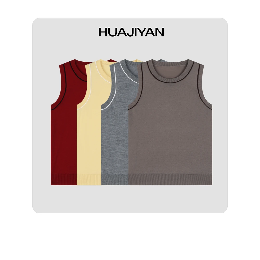 华吉言/HUAJIYAN【小自由】羊.毛针织撞色圆领吊带背心