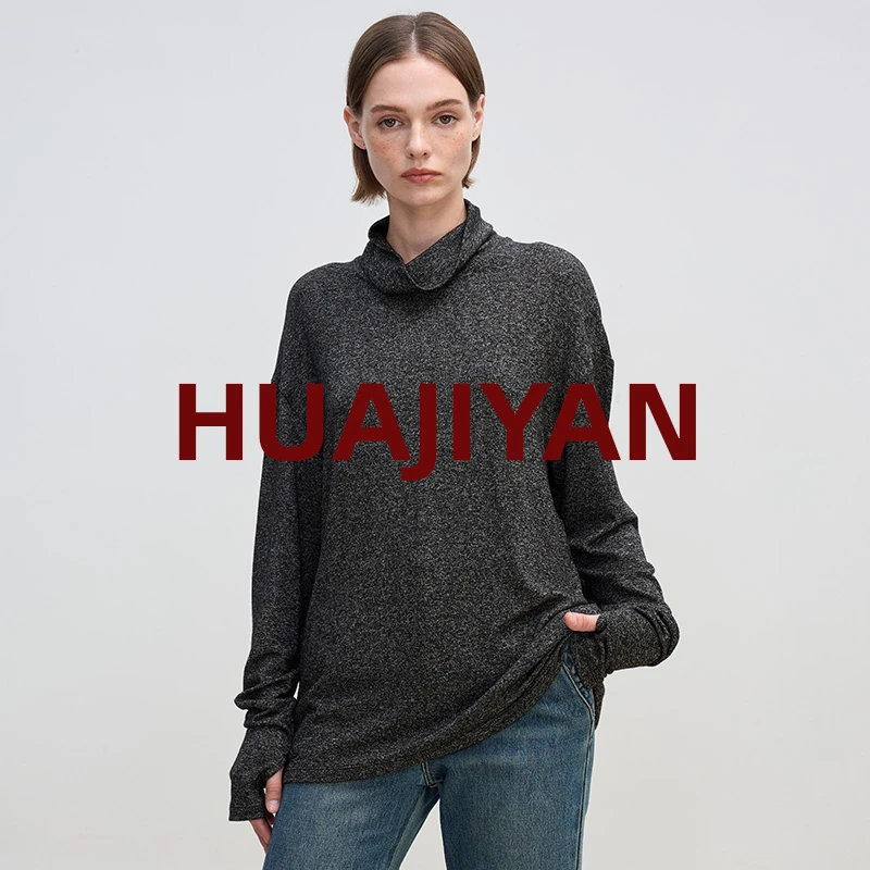 华吉言/HUAJIYAN【芝麻馅】混色肌理感柔软百搭堆堆领上衣