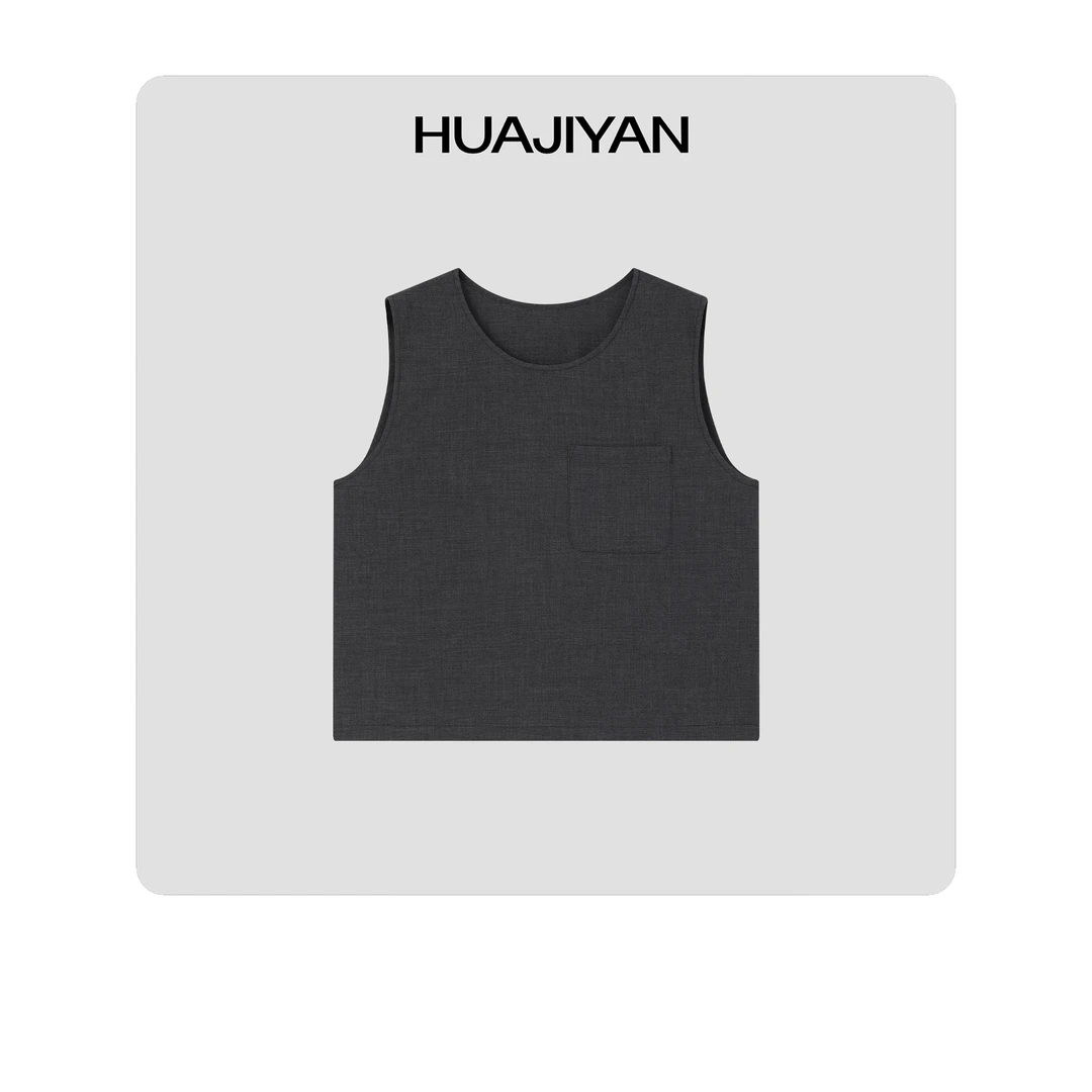 华吉言华吉言/HUAJIYAN【小方块】羊毛混纺无袖圆领背心