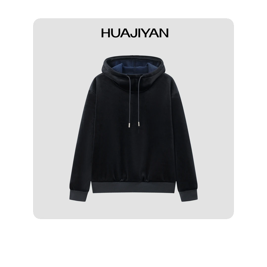 华吉言/HUAJIYAN【梦呓】丝绒光泽感连帽设计款保暖百搭卫衣
