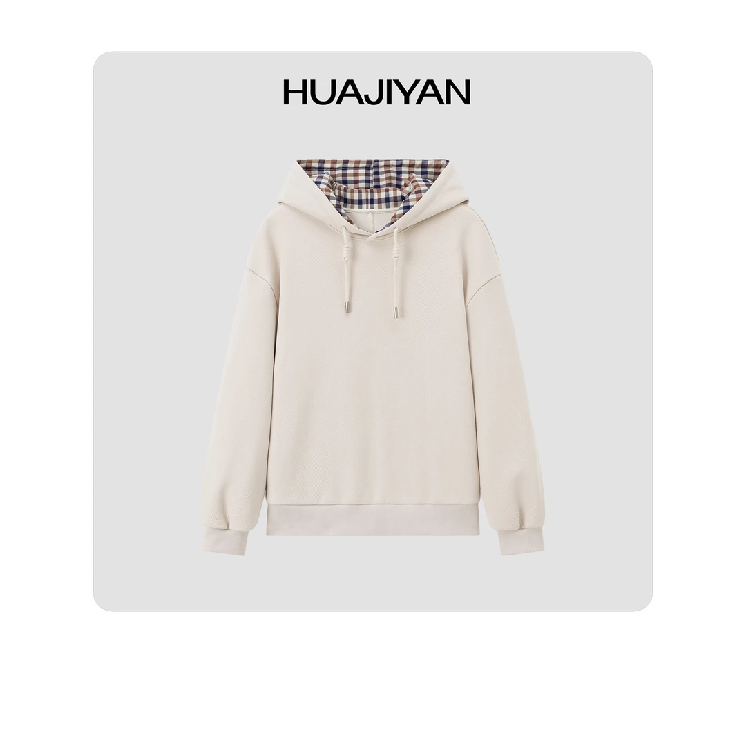 华吉言/HUAJIYAN【奶酥糖】撞色里布落肩抽绳连帽卫衣