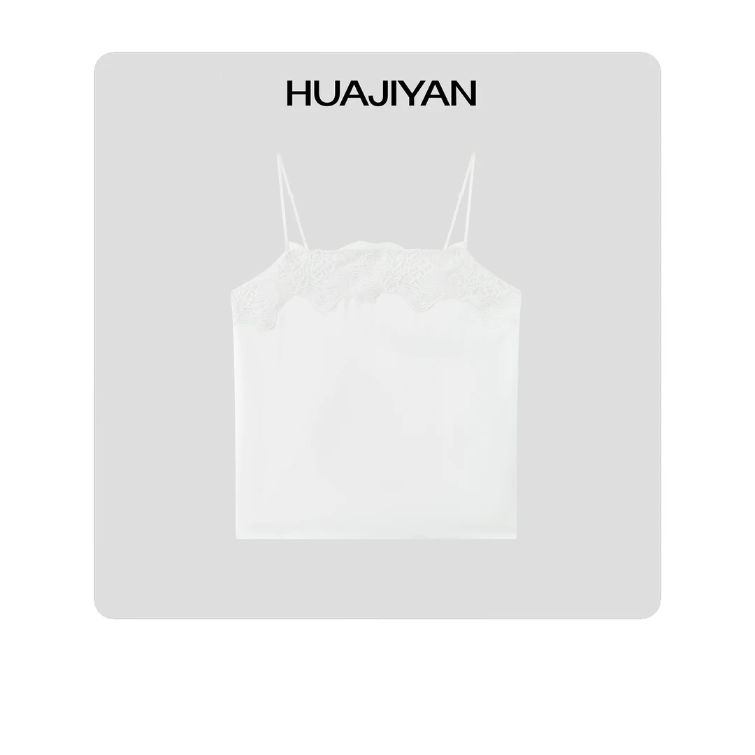 华吉言/HUAJIYAN【小雪花】凉感醋酸蕾丝手工缝制可调节吊带背心