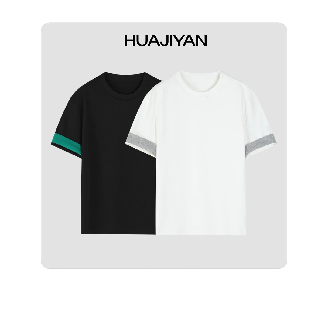 华吉言/HUAJIYAN 【袖章T】撞色极简百搭显瘦短袖T恤