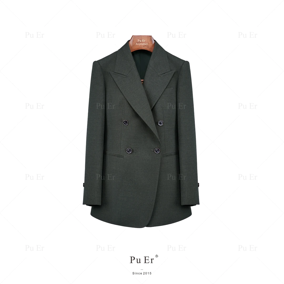 璞迩秋冬莽丛绿法兰绒休闲西服