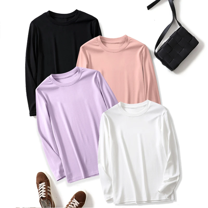 纯棉长袖t恤春秋季简约宽松圆领上衣YLS-92031