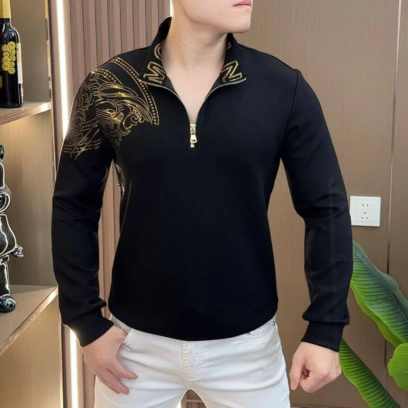 欧洲站秋季新款高品质重工镭射时尚潮流个性百搭男士休闲长袖卫衣