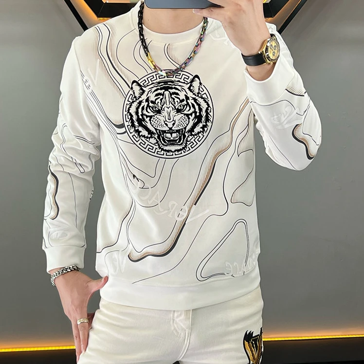 欧洲站秋新款男士休闲圆领卫衣百搭长袖欧货潮流时尚套头卫衣男