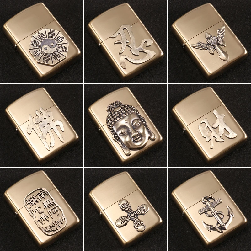 黄铜打火机diy贴章如来佛财忍佛字骷髅船锚天使十字架八卦