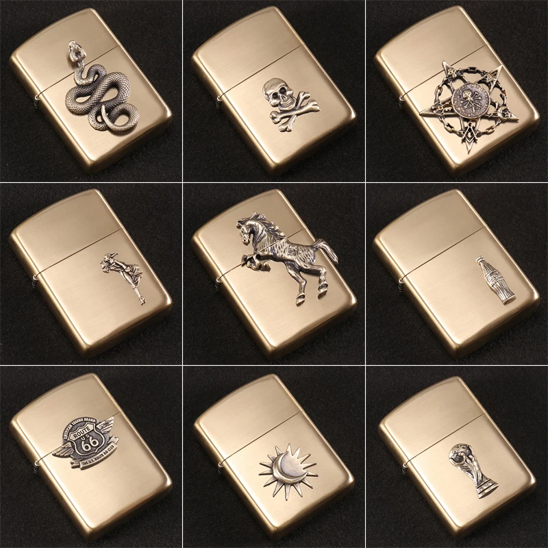 黄铜打火机diy贴章蛇风女马66号公路六芒星世界杯可乐瓶骷髅