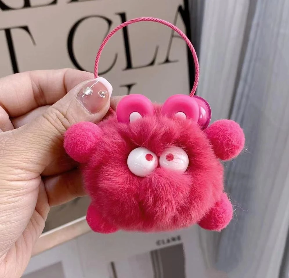 真獭兔毛毛球圆球小煤球挂件黄子弘凡同款汽车钥匙扣挂饰毛绒礼物